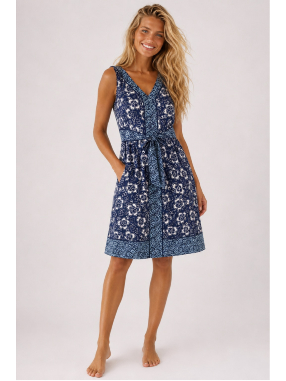 Lands End Floral Fit And Flare Dress Boho Quiet Luxury Preppy Nautical Artisan